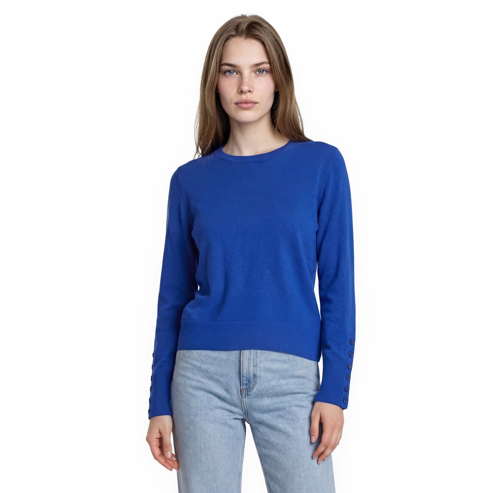 NEW J.McLaughlin Blue Jamey Sweater Women's Size Medium Button Cuff Crew Neck
